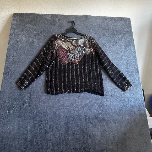 JUDITH ANN CREATIONS INC WOMENS SEQUIN TOP VINTAGE 100% SILK SZ M - Picture 16 of 16
